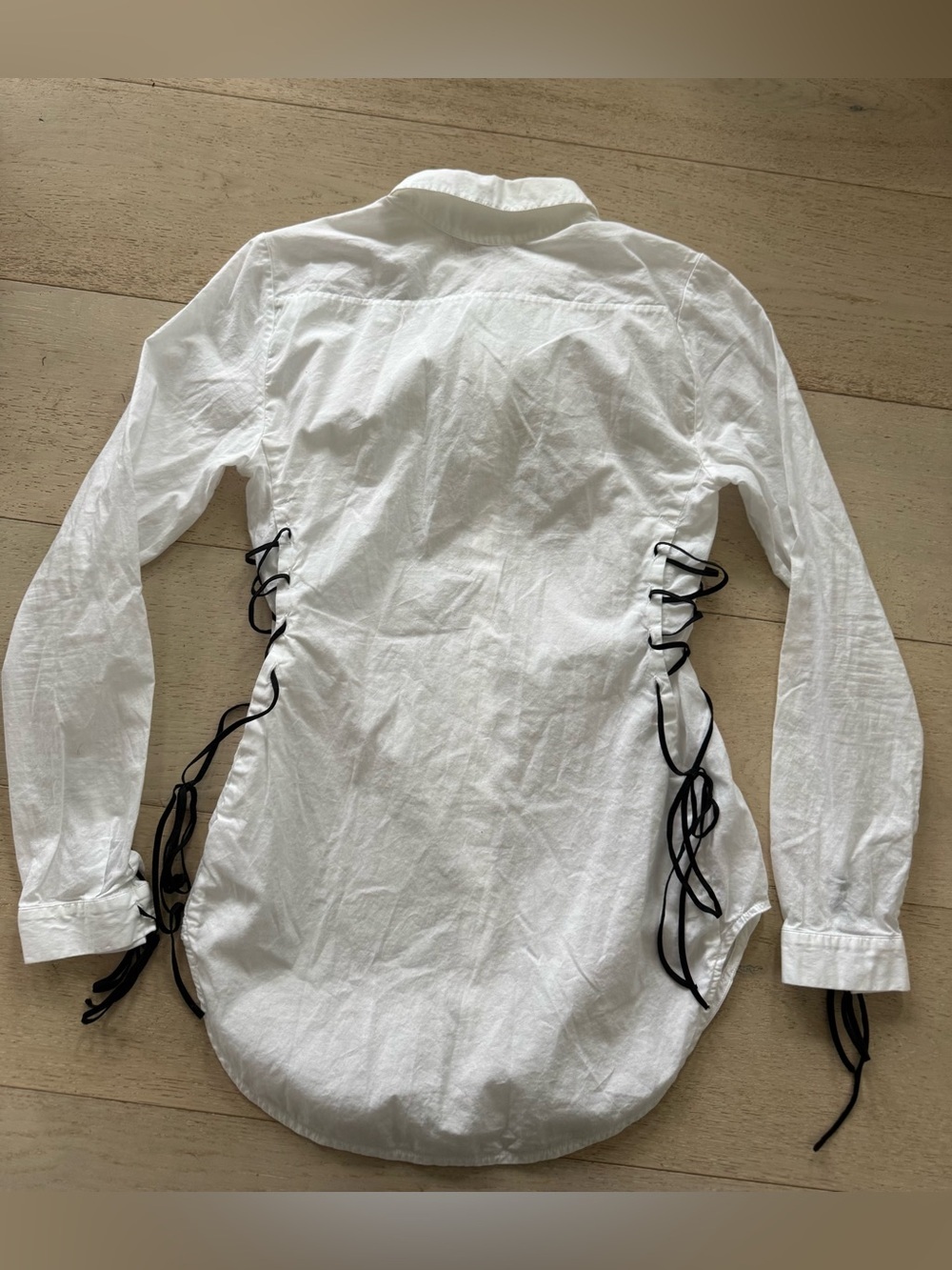 Vintage Anne Fontaine White black ribbon lace up / Button-Up Blouse S/36 - Picture 4 of 7